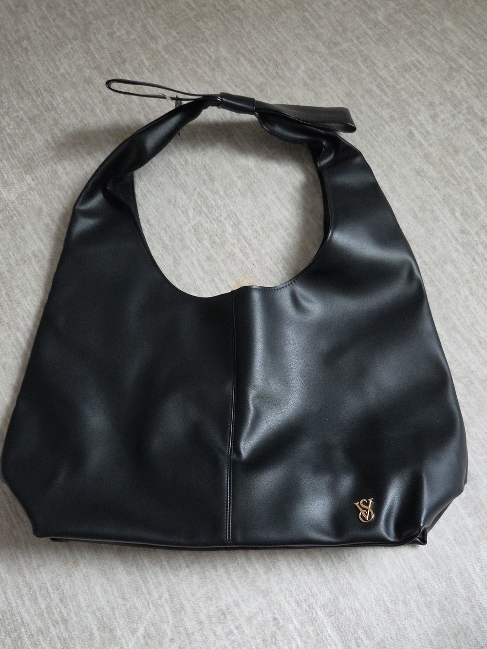 Black Vegan Leather Hobo Bag with Gold Accent